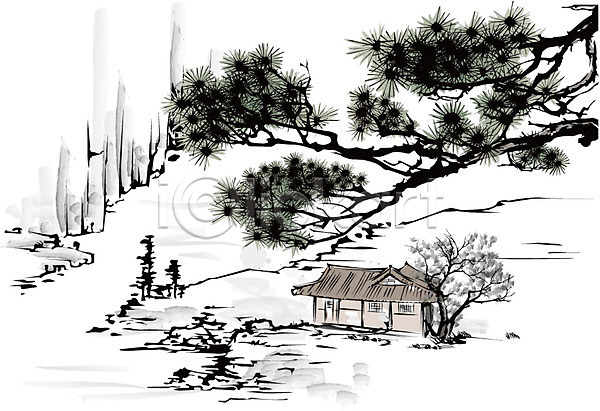 사람없음 AI(파일형식) 일러스트 강 건축물 나무 나뭇가지 동양화 백그라운드 새해 수묵화 식물 자연 전통 전통문화 주택 한국문화 한국전통 한국화 호수