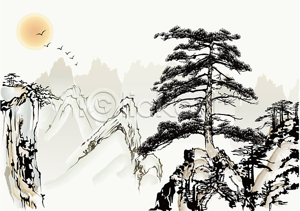 사람없음 AI(파일형식) 일러스트 나무 돌(바위) 동물 동양화 바위(돌) 백그라운드 산 새해 수묵화 식물 자연 전통 전통문화 절벽 조류 태양 한국문화 한국전통 한국화 해