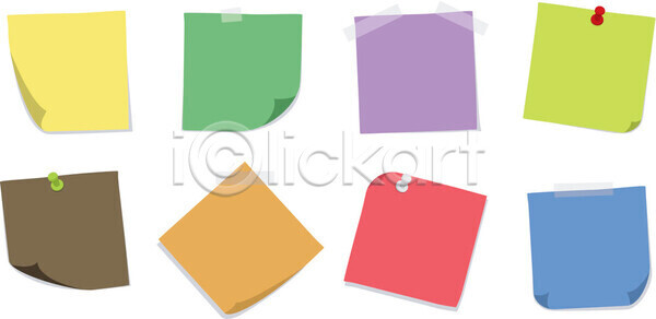 EPS 일러스트 해외이미지 갈색 그림자 노란색 메시지 보라색 분홍색 빨간색 압정 오렌지 종이 쪽지 초록색 테이프 파란색 해외202004 해외일러스트 흰배경