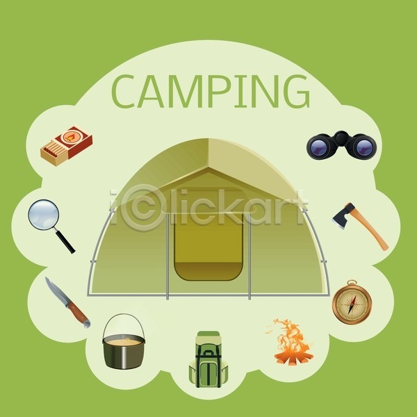 사람없음 EPS 아이콘 일러스트 해외이미지 나침반 낚시 모닥불 물 배낭 산 숲 여름(계절) 지도 취미 캠핑 텐트 해외202004