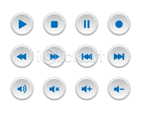사람없음 EPS 일러스트 해외이미지 되감기 볼륨 빨리감기 세트 원형 음소거 음악 인터페이스 일시정지 재생 제어 중지(중단) 파란색 플레이 플레이어