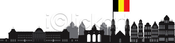 EPS 일러스트 해외이미지 건축양식 검은색 계단 궁전 도시 문 박물관 벨기에 브뤼셀 비즈니스 스카이라인 시장 왕 주택 지붕 창문 큼 포트 해외202004 해외일러스트 흰색