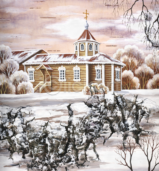 사람없음 JPG 포토 해외이미지 겨울 교회 그림 나무 복고 해외202004