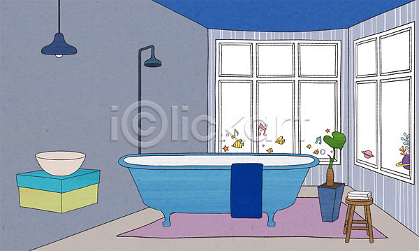 상상 사람없음 PSD 상상일러스트 일러스트 백그라운드 샤워기 세면대 수건 식물 어류 오브젝트 욕실 욕조 의자 인테리어 장식 조명 창문 카펫 행성 화분 화장실