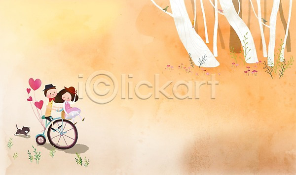 사랑 남자 두명 사람 성인 성인만 여자 PSD 일러스트 고양이 꽃 나무 동물 라이프스타일 백그라운드 식물 앉기 열기구 자전거 전신 커플 커플라이프 풍선 하트