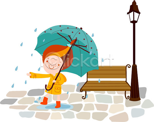 여유 행복 사람 여자 여자만 여자한명만 한명 AI(파일형식) 일러스트 가로등 날씨 날씨캐릭터 들기 라이프 라이프스타일 벤치 비(날씨) 빗방울 서기 우먼라이프 우비 우산 의자 장화 전신 캐릭터