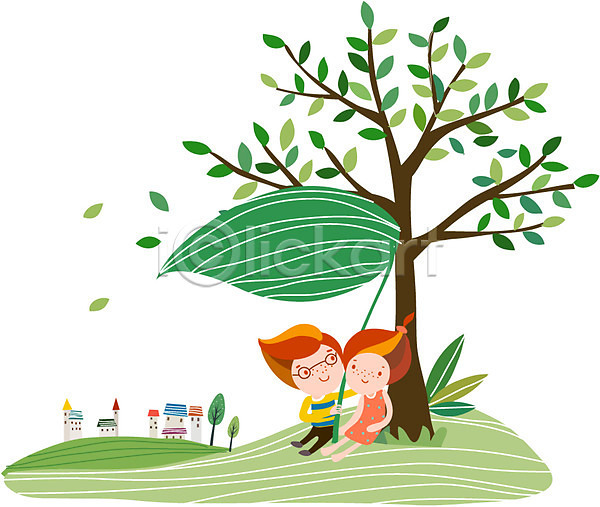 여유 행복 휴식 남자 두명 사람 소년 여자 AI(파일형식) 일러스트 건물 건축물 나무 나뭇잎 라이프 라이프스타일 식물 앉기 우산 잔디 전신 주택 캐릭터 커플 커플라이프