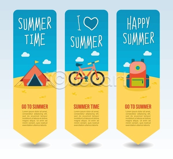 사람없음 EPS 배너템플릿 일러스트 해외이미지 노란색 배낭 배너 배너세트 세로배너 여름(계절) 여행 자전거 캠핑 텐트 파란색 하트 해외202004