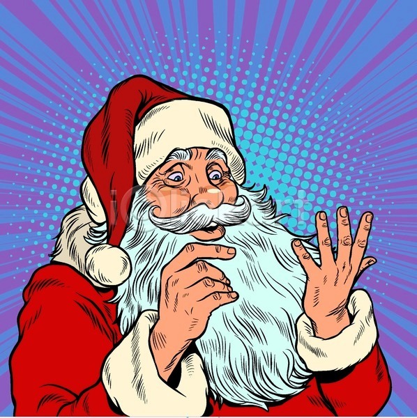 남자 노년 노인남자한명만 한명 EPS 일러스트 해외이미지 보라색 산타클로스 손들기 캐릭터 코믹 크리스마스 팝아트 해외202004 해피뉴이어