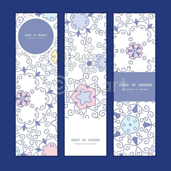 화려 사람없음 EPS 일러스트 해외이미지 꽃무늬 디자인 라인아트 배너 세트 파란색 프레임 해외202004
