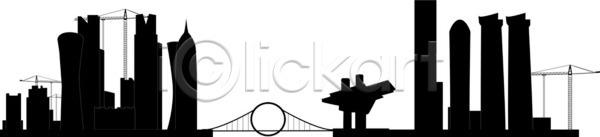 새로움 EPS 일러스트 해외이미지 건축양식 검은색 고층빌딩 그림 기중기 도시 디자인 만 블록 사무실 스카이라인 아라비아 중동 카타르 해외202004 해외일러스트 흰색