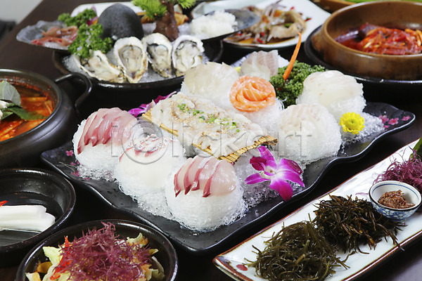 사람없음 JPG 아웃포커스 포토 굴 그릇 꽃 생선회 어류 연어 음식 일본음식 장식 접시 채소 초밥 파슬리 회
