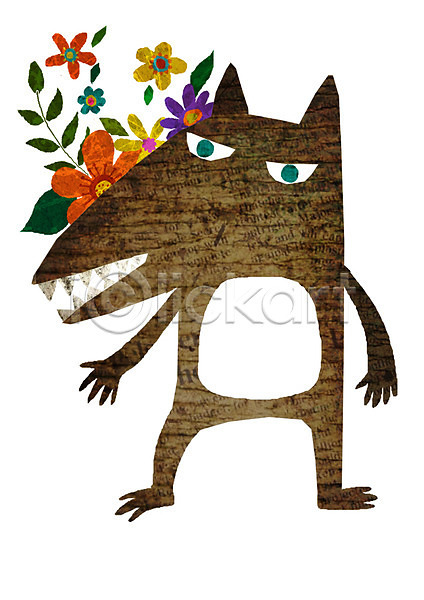 사람없음 PSD 일러스트 꽃 늑대 동물 동물캐릭터 식물 애니멀프린트 척추동물 캐릭터 포유류 한마리