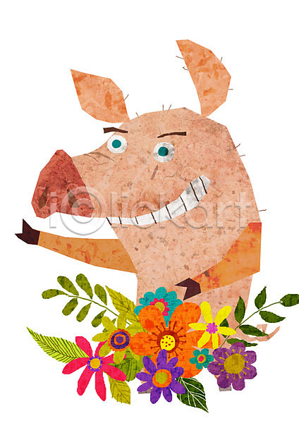 사람없음 PSD 일러스트 꽃 동물 동물캐릭터 돼지 돼지캐릭터 식물 애니멀프린트 척추동물 캐릭터 포유류 한마리