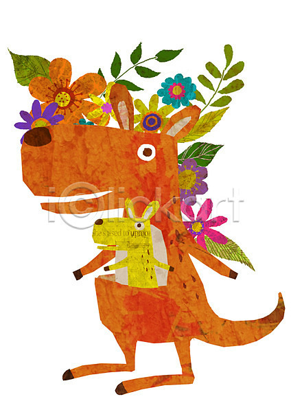 사람없음 PSD 일러스트 꽃 동물 동물캐릭터 새끼 식물 애니멀프린트 주머니 척추동물 캐릭터 캥거루 캥거루캐릭터 포유류 한마리