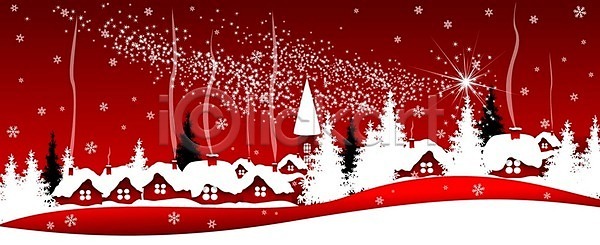 EPS 실루엣 일러스트 해외이미지 겨울 마을 만화 배너 별 빛 빨간색 새해 야간 장면 주택 크리스마스 크리스마스트리 풍경 하늘 해외202004 해외일러스트 휴가 흰색