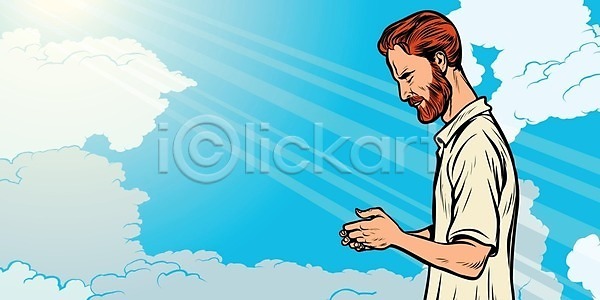 믿음 사랑 성공 용서 평화 희망 남자 사람 성인 EPS 일러스트 해외이미지 광선 교회 구름 기도 라마단 문화 백그라운드 빛 서기 손 수염 숭배 신성 신앙심 아침 야외 얼굴 영혼 일출 자연 전통 천국 칭찬 컨셉 크리스마스 태양 파란색 하늘 해외202004 해외일러스트 흰색