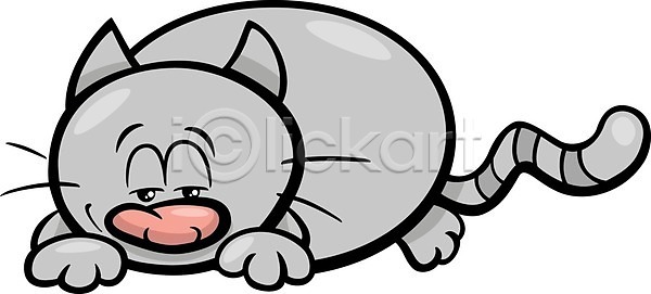 귀여움 사람없음 EPS 일러스트 해외이미지 고양이 만화 엎드리기 회색