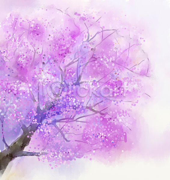 사람없음 JPG 포토 해외이미지 그림 꽃 미술 벚꽃 벚나무 보라색 손그림 수채화(물감) 해외202004