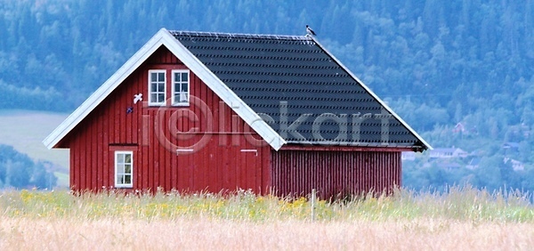 사람없음 JPG 포토 해외이미지 노르웨이 봄 빨간색 여름 작음 주택 해외202004 해외포토