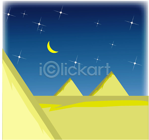 사람없음 EPS 일러스트 달 모래 별 사막 세계문화유산 야간 야외 이집트 이집트문화 자연 클립아트 풍경(경치) 피라미드