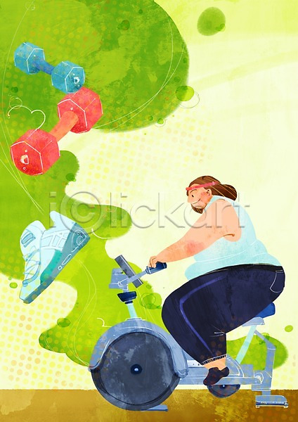사람 성인 여자 한명 PSD 일러스트 과체중 다이어트 라이프 라이프스타일 몸무게 뷰티 아령 앉기 우먼라이프 운동 운동화 자전거 전신