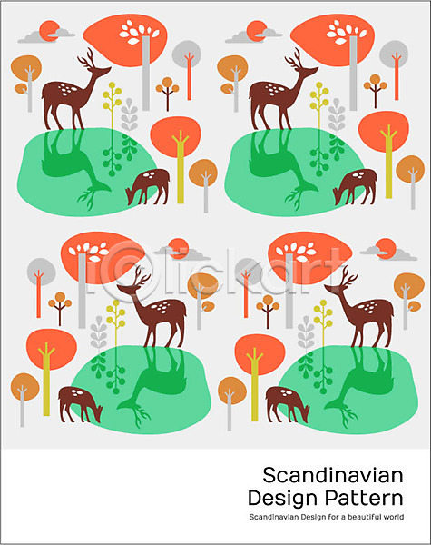 사람없음 AI(파일형식) 일러스트 구름(자연) 그림자 나무 동물 디자인 모양 무늬 문양 반사 백그라운드 북유럽 북유럽스타일 사슴 식물 태양 패턴 패턴백그라운드 해 호수