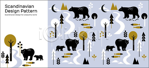 사람없음 AI(파일형식) 일러스트 곰 구름(자연) 길 나무 달 동물 디자인 모양 무늬 문양 백그라운드 북유럽 북유럽스타일 식물 어류 초승달 패턴 패턴백그라운드