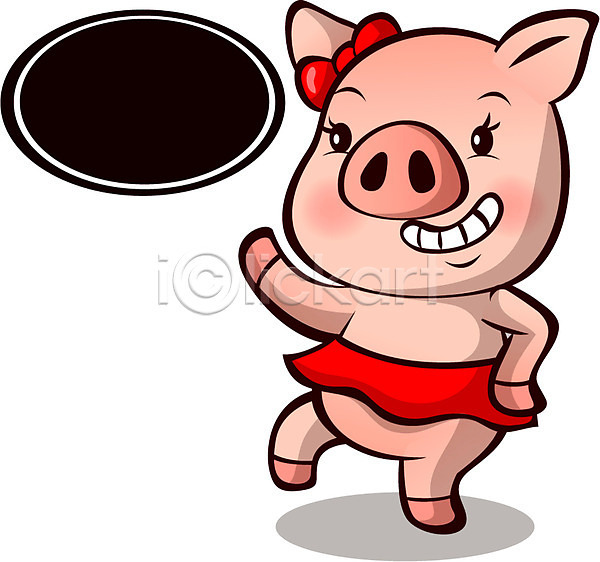 사람없음 AI(파일형식) 일러스트 동물 동물캐릭터 돼지 돼지캐릭터 리본 안내 알림 춤 치마 캐릭터 포유류 프레임 한마리