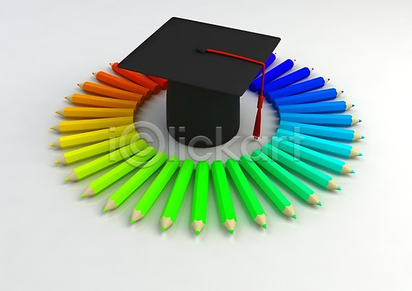 사람없음 3D PSD 편집이미지 3D소스 교육 그래픽 백그라운드 색연필 연필 졸업식 컬러 컬러풀 컴퓨터그래픽 편집소스 학사모