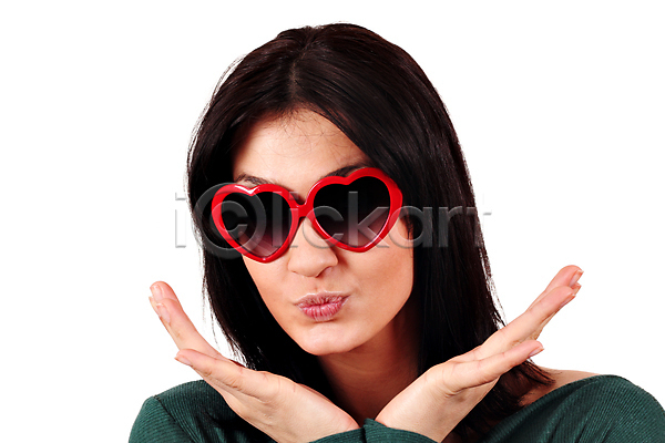 사랑 청춘(젊음) 행복 백인 사람 여자 한명 JPG 포토 해외이미지 1 갈색머리 긍정 빨간색 키스 표현 해외202004 흰색