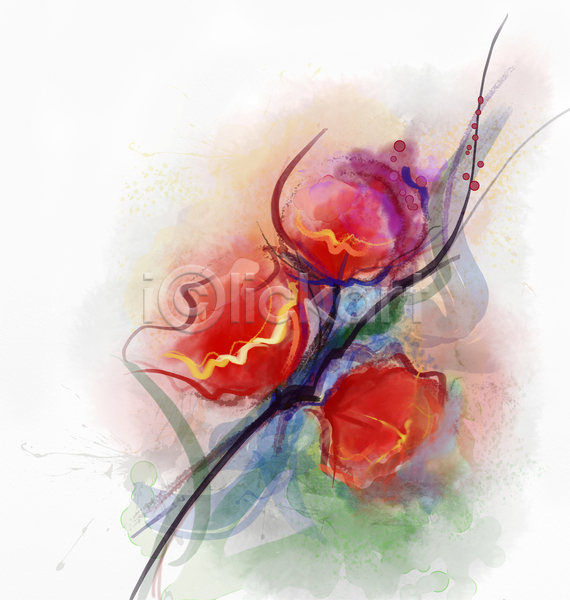 사람없음 JPG 포토 해외이미지 그림 꽃 미술 빨간색 손그림 수채화(물감) 양귀비 추상 해외202004