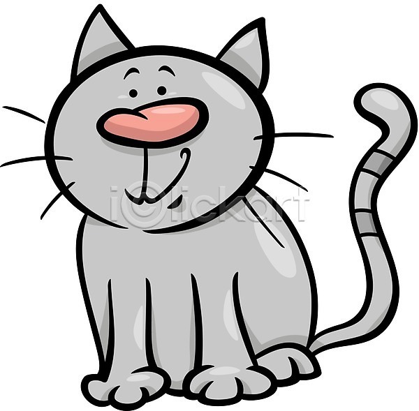 귀여움 사람없음 EPS 일러스트 해외이미지 고양이 만화 미소(표정) 앉기 회색