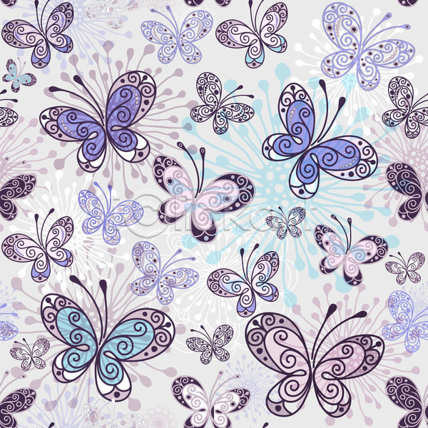 화려 사람없음 EPS 일러스트 해외이미지 꽃 나비 디자인 백그라운드 여러마리 하늘색 해외202004