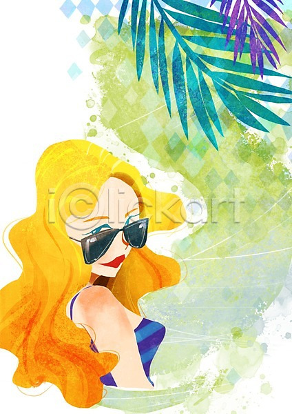 사람 성인 여자 한명 PSD 일러스트 계절 나뭇잎 백그라운드 상반신 서기 선글라스 쇼핑 식물 여름(계절) 풍경(경치)