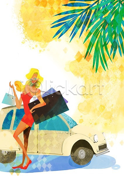 사람 성인 여자 한명 PSD 일러스트 계절 나무 들기 백그라운드 서기 쇼핑 쇼핑백 식물 여름(계절) 자동차 전신 차(자동차) 풍경(경치)