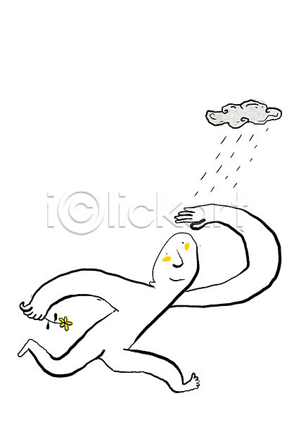 사람 한명 PSD 라인일러스트 일러스트 구름(자연) 꽃 날씨 노란색 달리기 들기 라이프스타일 백그라운드 비(날씨) 비구름 빗방울 서기 손들기 손짓 전신 컬러 한송이 회색