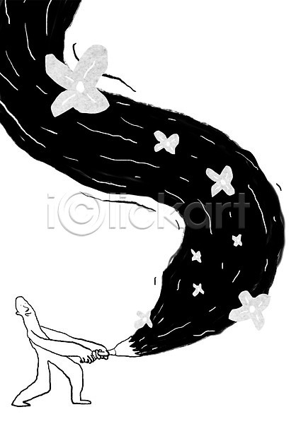 사람 한명 PSD 라인일러스트 일러스트 검은색 그리기 꽃 꽃무늬 들기 라이프스타일 백그라운드 붓 서기 서예 식물 전신 컬러 터치 회색