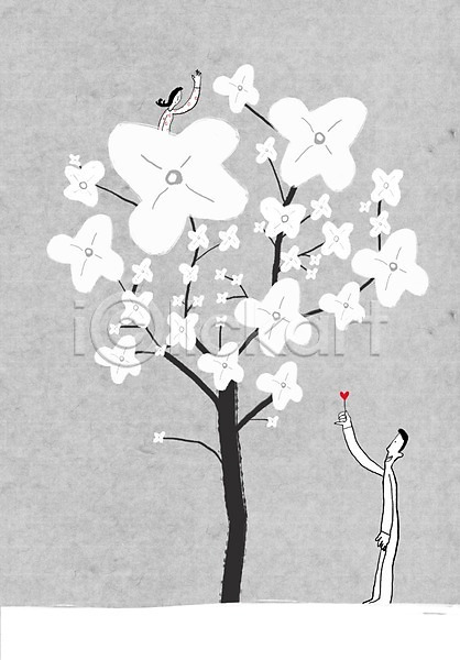 남자 두명 사람 여자 PSD 라인일러스트 일러스트 꽃 꽃나무 나무 라이프스타일 백그라운드 서기 식물 전신 커플 컬러 프로포즈 하트 회색