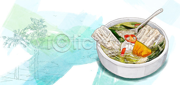 사람없음 PSD 일러스트 갈치 갈치국 국 그릇 나무 바다 백그라운드 수저 숟가락 식기 식물 어류 요리 음식 전통음식 제주도 지역 캘리배경 특산물 한국 한국전통 한식