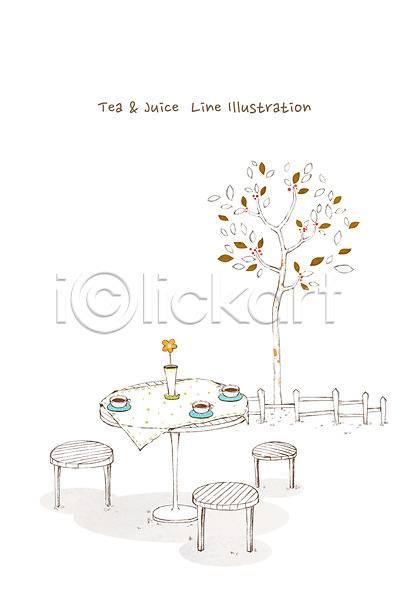 사람없음 PSD 라인일러스트 일러스트 꽃병 나무 울타리 음료 음식 의자 찻잔 커피 탁자 화분