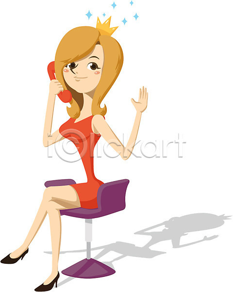 사람 여자 여자만 여자한명만 한명 AI(파일형식) 일러스트 성형수술 수화기 앉기 왕관 의자 전신 전화기 캐릭터 통화 홍보캐릭터