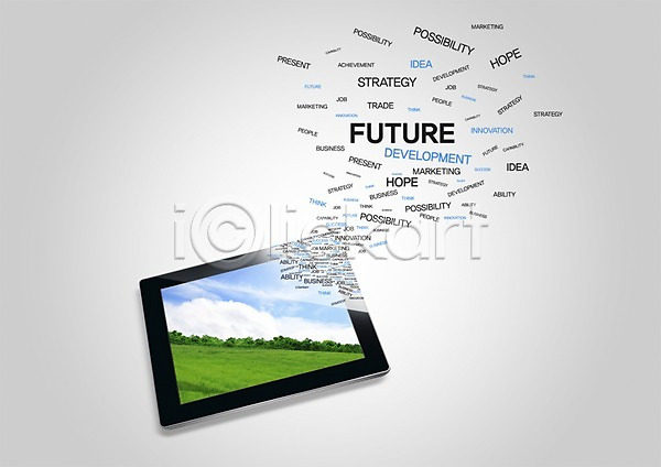 계획 미래 아이디어 희망 사람없음 PSD 편집이미지 구름(자연) 문자 비즈니스 영어 잔디 태블릿 하늘