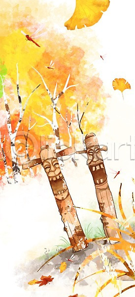 사람없음 PSD 일러스트 가을(계절) 가을배경 가을풍경 계절 나무 나뭇잎 단풍 백그라운드 자연 잠자리 장승 조형물 풍경(경치)