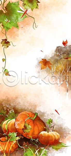 사람없음 PSD 일러스트 가을(계절) 가을풍경 계절 나뭇잎 단풍 열매 자연 잠자리 풍경(경치) 호박