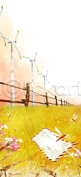 사람없음 PSD 일러스트 가을(계절) 가을풍경 계절 울타리 자연 잠자리 초원(자연) 편지 풍경(경치) 풍력발전소 풍차
