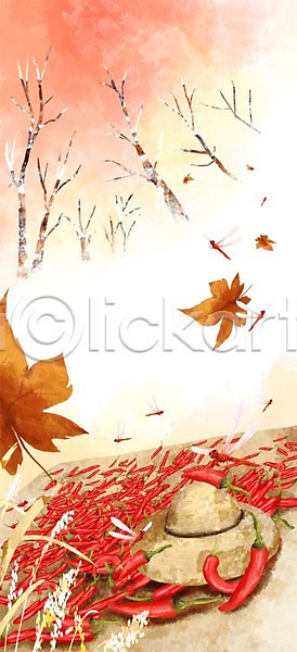 사람없음 PSD 일러스트 가을(계절) 가을풍경 계절 고추 단풍 모자(잡화) 빨간색 자연 잠자리 풍경(경치)