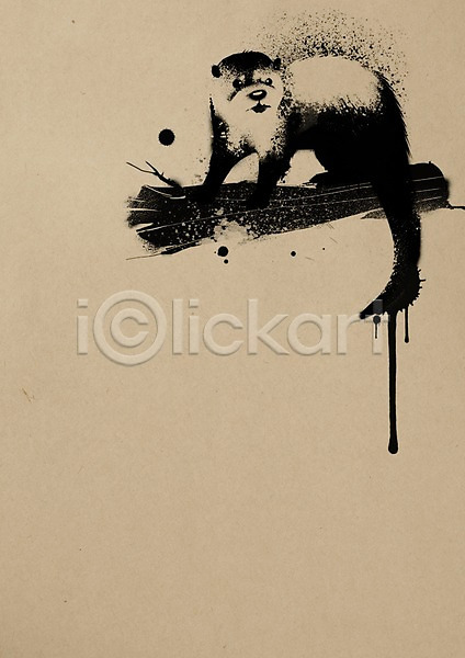 동물보호 사람없음 PSD 일러스트 나무토막 동물 먹 멸종동물 백그라운드 붓터치 수달 잉크 한마리