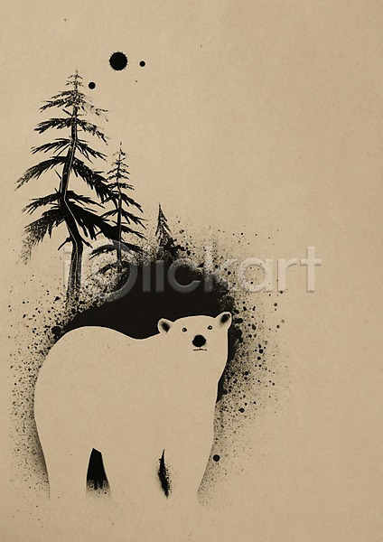 동물보호 사람없음 PSD 일러스트 곰 동물 먹 멸종동물 백그라운드 북극곰 붓터치 잉크 한마리