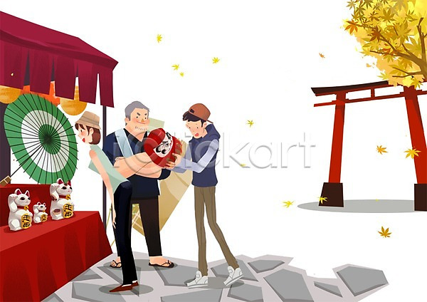 체험 남자 사람 세명 여자 PSD 일러스트 관광지 기념품 노점 여행 여행객 일본 일본문화 일본여행
